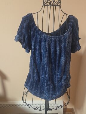 Knox Rose Blue Rayon Peasant Shirt Size S